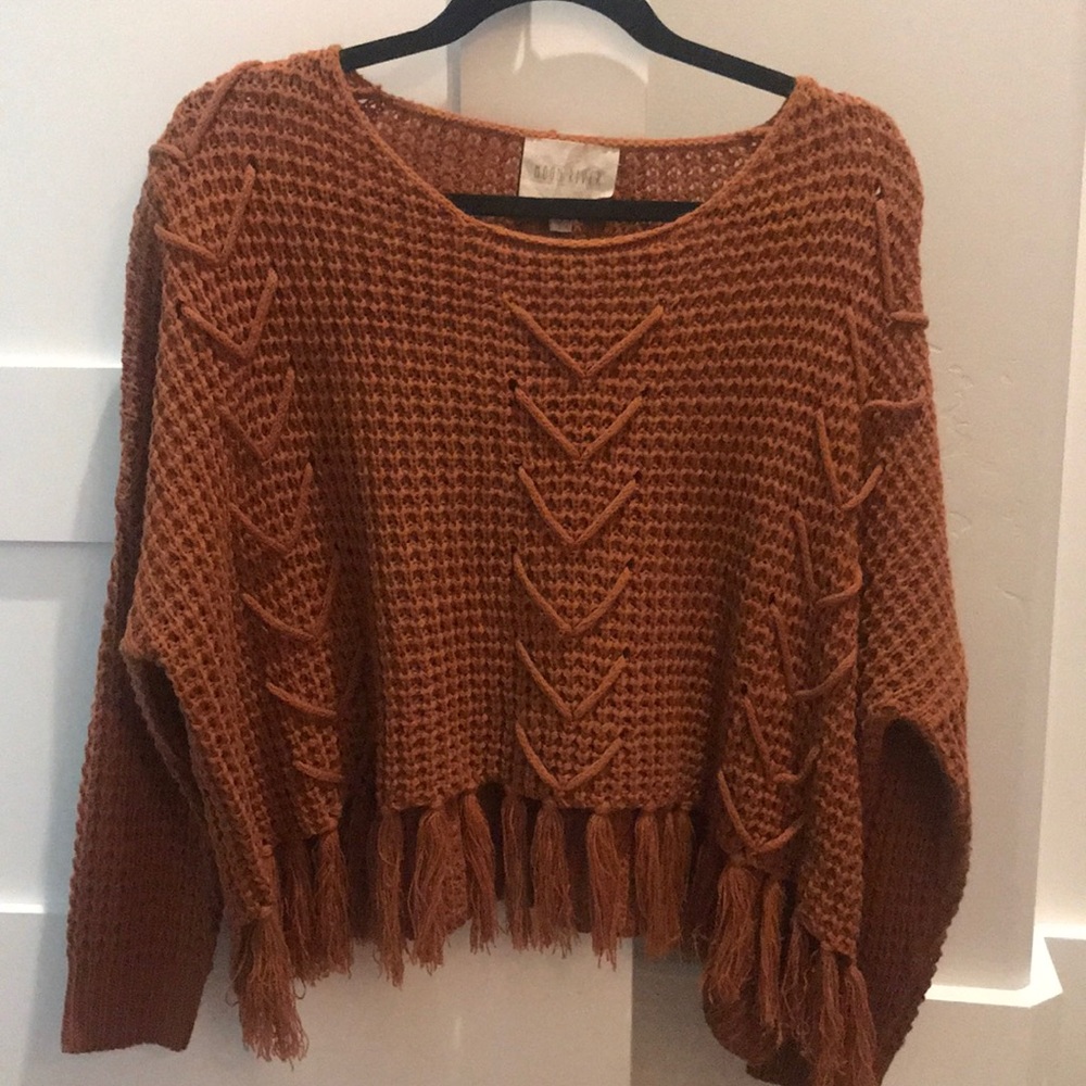 NEW moon river cropped fringe sweater